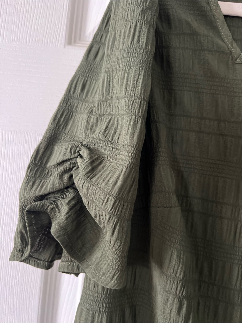 BloomChic Olive Green Textured Split-V Blouse - Picture 3 of 4
